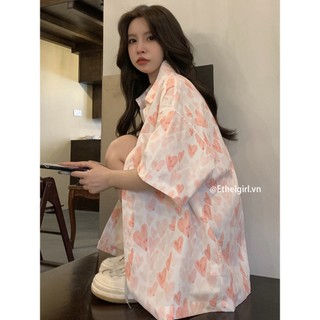 Ethelgirl Áo sơ mi ngắn tay tình yêu cổ điển Hàn Quốc 3 màu quần áo nữ giản dị All Match top