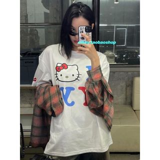 Áo thun ngắn tay dáng rộng in hình HelloKitty Kitty dễ thương và vui tươi