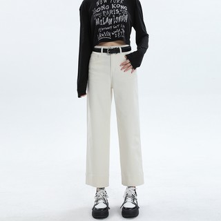 Quần jean ống thẳng Denim màu trắng dành cho nữ Quần giảm béo lưng cao dành cho nữ