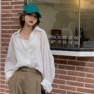 Áo Sơ Mi Nữ Tay Dài Cổ Tròn Màu Trơn Chống Nắng Rời Áo Mùa Hè Thường Ngày