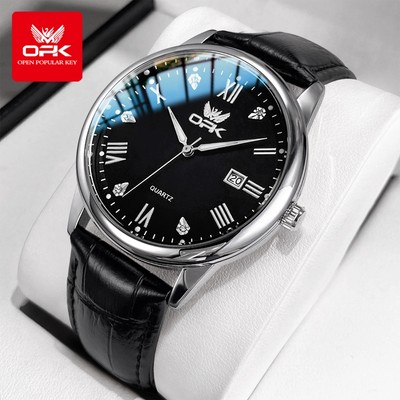 Đồng hồ nam OPK 6025 dạ quang dây da chống nước có lịch đơn giản