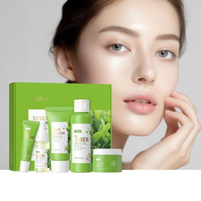 Trà xanh Fenyi Chăm sóc da 5 cái / bộ Làm dịu mụn Serum tăng cường rạng rỡ Kem làm săn chắc Toner