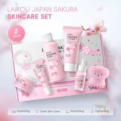 Laikou Sakura Skin Care 8 Cái / bộ Skin Glowing Moisturising Boost Radiance Toner Smooth Wrinkle Eye Cream