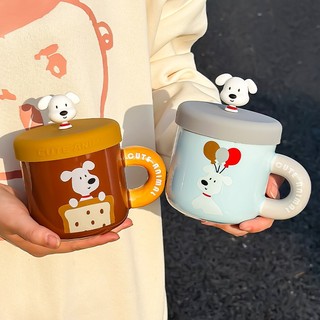 Cốc uống sữa/cà phê bằng sứ dung tích lớn in họa tiết hoạt hình giáng sinh kèm nắp và muỗng