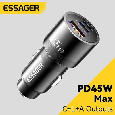 Essager 45W Type C + USB C + L Sạc xe hơi Sạc nhanh Sạc ổn định và liên tục cho iP Huawei