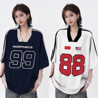 Áo thun cổ chữ v thể thao ngoại cỡ Unisex phong cách Hàn Quốc SỐ88 / 99 áo bóng đá nam nữ mặc đường phố cho bé gái xu hướng nóng bỏng 2024