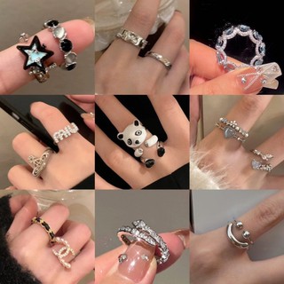 Nhẫn hình học ngọc trai Hàn Quốc thiết kế thích hợp ins gió ngón trỏ nhẫn xu hướng dễ thương sáng tạo gió tay trang sức nữ