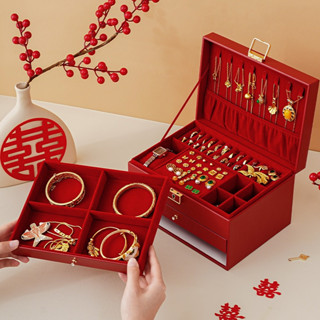 Casegrace Hộp đựng trang sức đám cưới lớn Ngăn kéo lưu trữ Hộp trang sức có khóa và chìa khóa Chống bụi cho vòng cổ Eears Vòng cổ Đồng hồ Hộp sắp xếp trang sức cho đám cưới