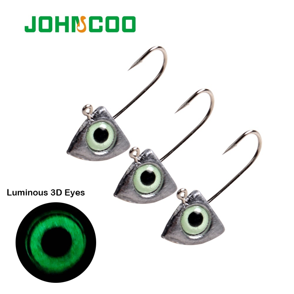 JOHNCOO 8 Chiếc Mini Jig Đầu 2g 3g 4g 6g Dạ Quang 3D Mắt Bass Crappie Câu Cá Jig Móc Sâu Mồi Câu Cá 