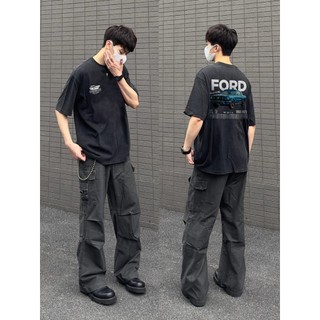 Áo thun Cotton dáng rộng màu đen dành cho nam với thiết kế chữ cái đậm chất Mỹ lý tưởng cho thời trang phong cách đường phố