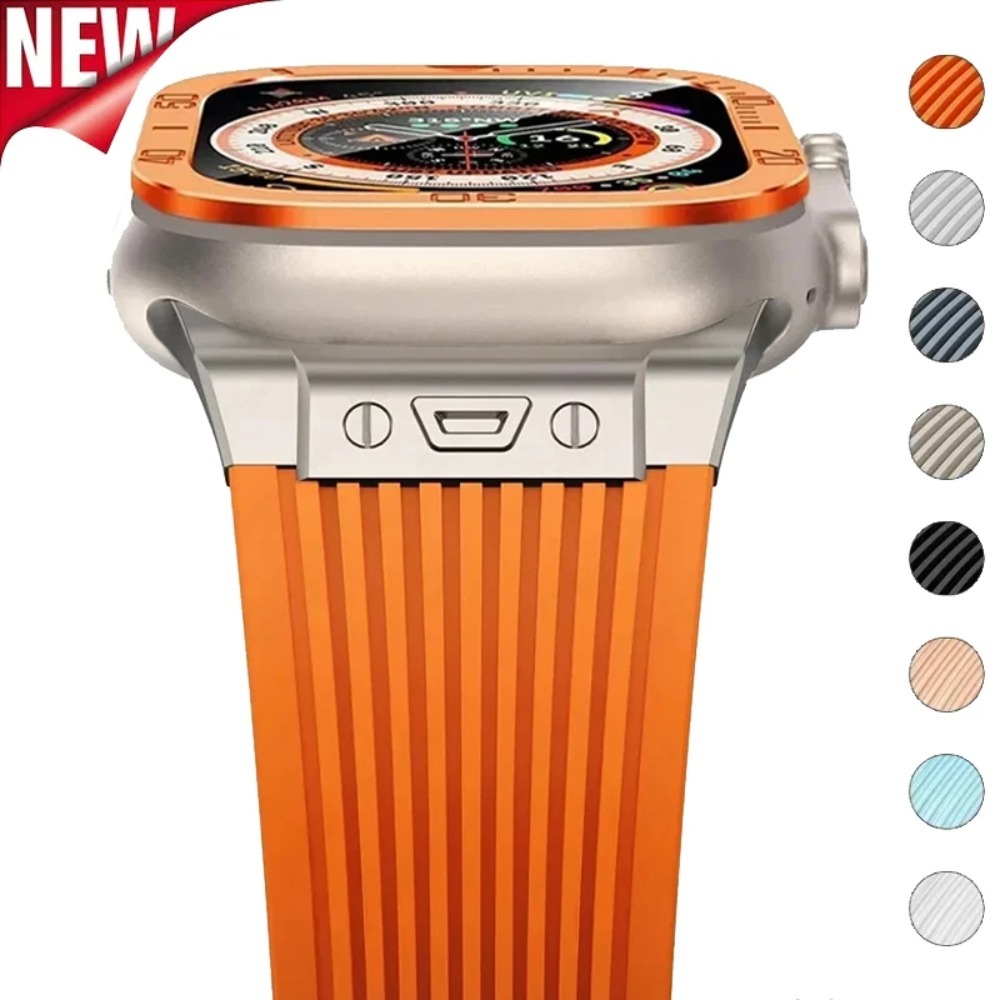 Dây đeo silicon giải trí thể thao + Phim cường lực hợp kim nhôm Tương thích cho Apple Watch Ultra 2 