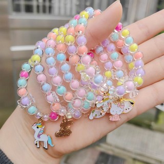 ✨✨Vòng tay trẻ em Vòng tay đính cườm màu kẹo Vòng tay mặt dây chuyền hoạt hình