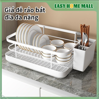Giá Để Bát Đĩa Khung Sắt Đa Năng Có Ống Đựng Đũa Thìa Và Khay Hứng Nước Tiện Lợi