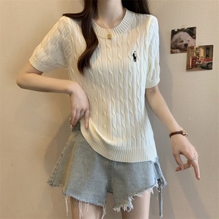 MAIFUWEI áo phông Áo len tay ngắn có chăn kim cổ tròn nữ phong cách trường học WTX2470AGI 28Z240710