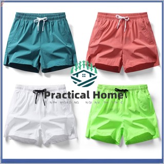 Nam Nam Chất Lượng Cao Mùa Hè Nhanh Khô Đi Biển Quần Short Màu Trơn Thoáng Khí Co Giãn Quần Short Hawaii Xanh Fluore