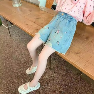 Quần short trẻ em quần jean bé gái quần short denim trẻ em mặc quần áo cho bé ren thêu hoa quần thời trang cho bé gái