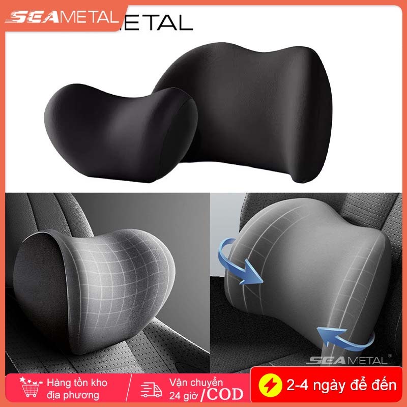 Gối Tựa Đầu Ô Tô SEAMETAL Tựa Lưng Cao Cấp Chất Liệu Cao Su Non Đàn Hồi và Vải coton Thoáng Khí Hỗ Trợ Phần Tựa Đầu và Lưng