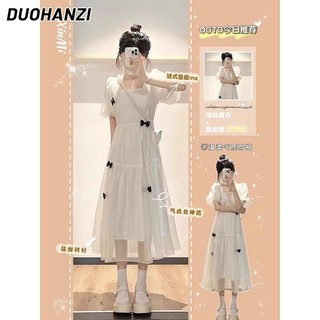 Duohanzi Đầm Nữ Mùa Hè Pháp Retro Nhẹ Nhàng Cổ Vuông Tay Phồng Váy Mai