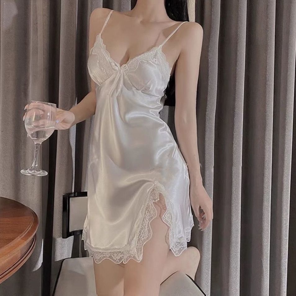 [Hỏa Tốc, Bảo Mật] Đầm Đồ Váy Ngủ 2 Dây Xuyên thấu, Giả Phi Lụa Phối Ren Sexy Quyến Rũ Thời Trang Cho Nữ | BigBuy360 - bigbuy360.vn
