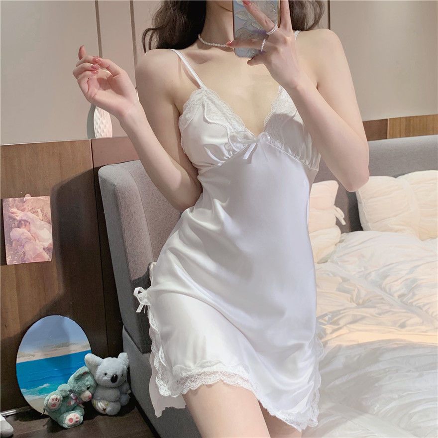 [Hỏa Tốc, Bảo Mật] Đầm Đồ Váy Ngủ 2 Dây Xuyên thấu, Giả Phi Lụa Phối Ren Sexy Quyến Rũ Thời Trang Cho Nữ | BigBuy360 - bigbuy360.vn