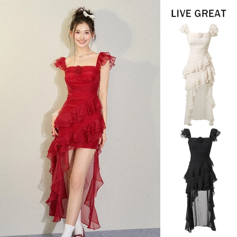 Live GREA Váy nữ chấm bi hoa phiên bản Hàn Quốc thiết kế dễ thương váy đuôi cá phong cách ngày lễ