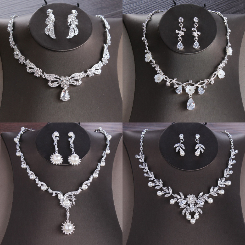 Savoco Cô Dâu Cưới Bạc Nữ Bông Tai Vòng Cổ Bộ Công Chúa Sinh Nhật Kim Cương Giả Tai Kẹp Bộ Nữ Trang Sức Thời Trang Phụ Kiện ST001