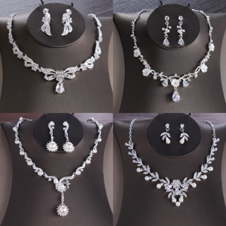 Savoco Cô Dâu Cưới Bạc Nữ Bông Tai Vòng Cổ Bộ Công Chúa Sinh Nhật Kim Cương Giả Tai Kẹp Bộ Nữ Trang Sức Thời Trang Phụ Kiện ST001