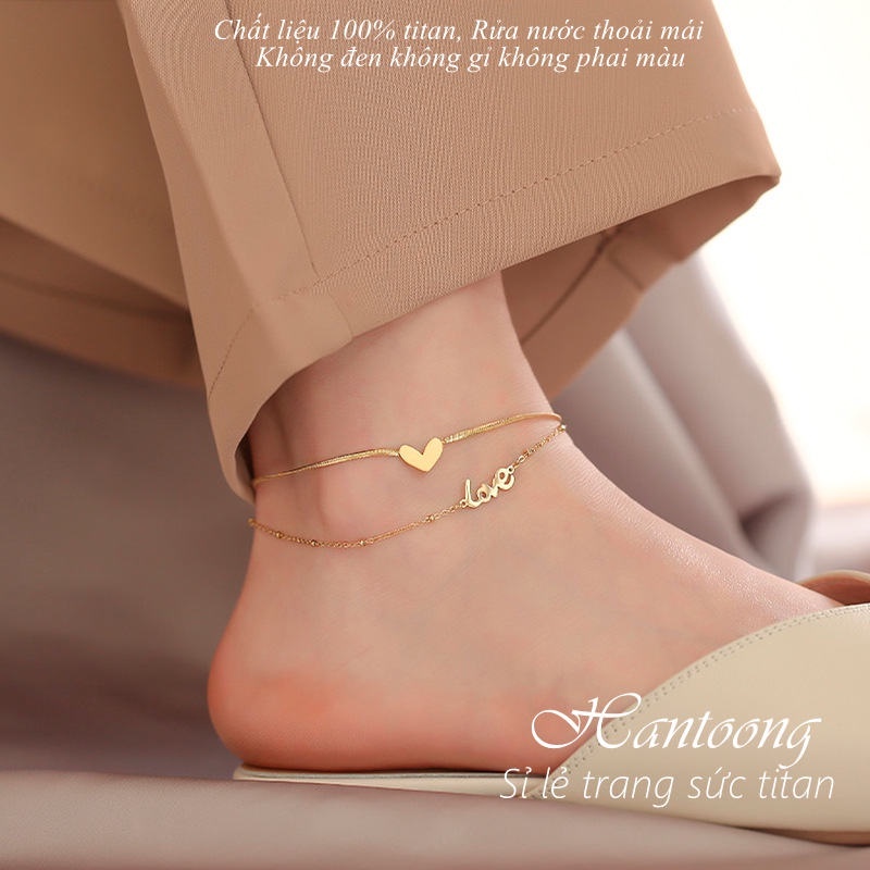 Lắc chân titan không gỉ thiết kế 2 lớp và họa tiết chữ Love phong cách 2023 mới sành điệu