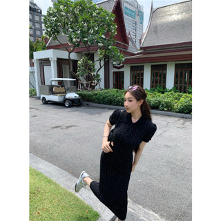 【BANKO】Váy ngắn tay cổ polo hoa dành cho nữ mùa hè Váy dài dáng rộng hẹp