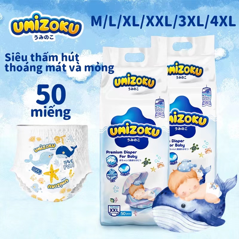 Tã Em Bé UMIZOKU 50 Chiếc Mềm Unisex Mọi Kích Cỡ S M L XL XXL XXXL XXXXL Thoải Mái