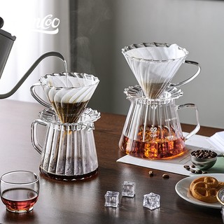 Bincoo ren thủy tinh v60 lọc cốc pha cầm tay cà phê nhỏ giọt chia bộ nồi giấy lọc phễu cà phê chia sẻ nồi 600ml