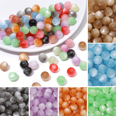8 / 10 / 12mm Màu Sáng Nhựa Mắt Mèo Hạt Cho Vòng Cổ Vòng Tay Bông Tai DIY Trang Sức Thủ Công Làm Hạt