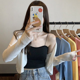 Kyushuad Áo cardigan cổ tròn dài tay phong cách Hàn Quốc mỏng chống nắng quần áo màu trơn đơn giản áo khoác cho nữ