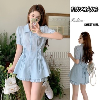 Áo sơ mi ngắn tay thắt lưng PINXIANG dành cho nữ
