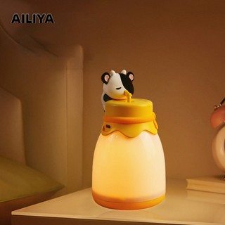 AILIYA Đèn ngủ bò dễ thương sạc USB cho ăn ngủ đồng hành phòng ngủ đầu giường vỗ nhẹ bầu không khí đèn ngủ