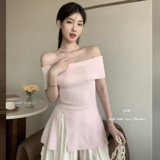 Gjcute Áo thun ngắn tay dệt kim màu trơn thời trang Hàn Quốc mới dành cho nữ