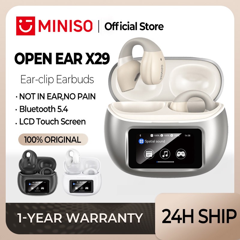 MINISO X29 OWS Tai nghe Bluetooth 5.4 không dây có màn hình LED điều khiển bằng cảm ứng Tai mở có Mic Giảm tiếng ồn âm trầm sâu Tai nghe thể thao Hifi Music IPX5 Tai nghe chống nước