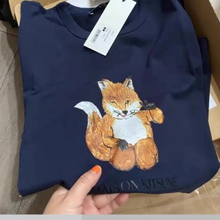 Maison Kitsune Biye Fox Áo thun Cotton hoạt hình thường ngày dành cho nam và nữ