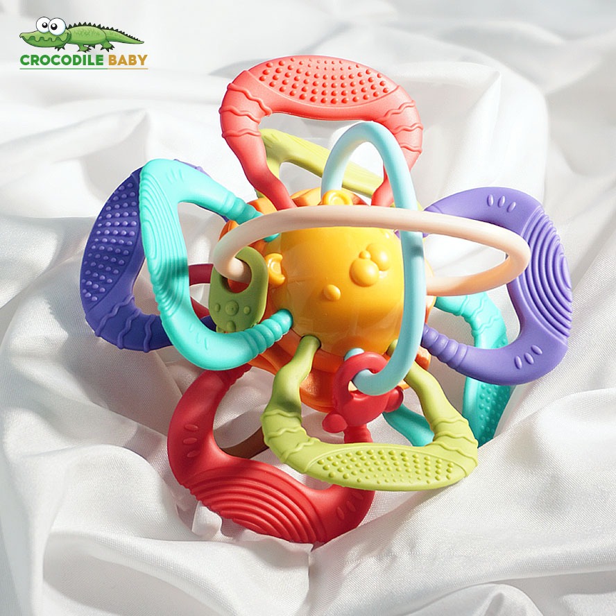 Bóng Gặm Nướu Manhattan Lục Lạc Đồ Chơi Đa Giác Quan Bé Tập Cầm Nắm Cho Trẻ 3-12 Tháng