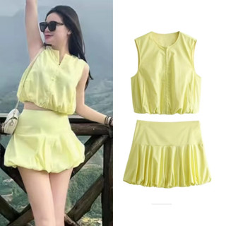 Áo Vest không tay cổ tròn thời trang Uibey + Váy nửa dài 6089