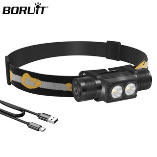  Boruit D25 Đèn Pha LED Kép Mạnh Mẽ Type-C Sạc Đầu Đèn Pin Cắm Trại Câu Cá Đèn Lồng 