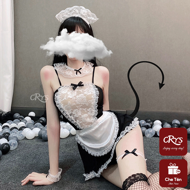 Set đồ ngủ nữ kiểu váy đầm 2 dây cosplay nàng người hầu gái sexy phối ren gợi cảm quyến rũ | BigBuy360 - bigbuy360.vn