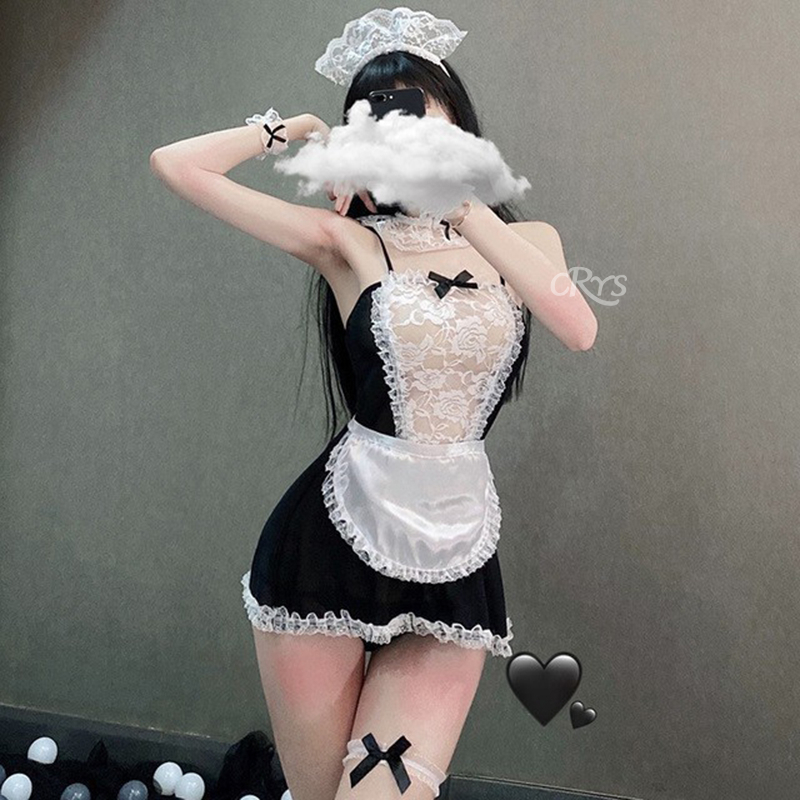 Set đồ ngủ nữ kiểu váy đầm 2 dây cosplay nàng người hầu gái sexy phối ren gợi cảm quyến rũ | BigBuy360 - bigbuy360.vn