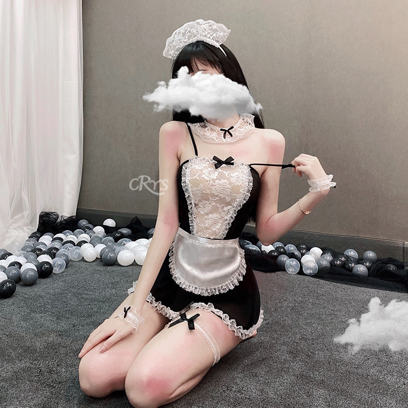 Set đồ ngủ nữ kiểu váy đầm 2 dây cosplay nàng người hầu gái sexy phối ren gợi cảm quyến rũ | BigBuy360 - bigbuy360.vn