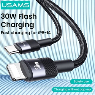  USAMS Cáp USB C sang iPhone 30W PD cho iPhone 14 13 12 Pro Max Sạc nhanh cho cáp dữ liệu iPad 