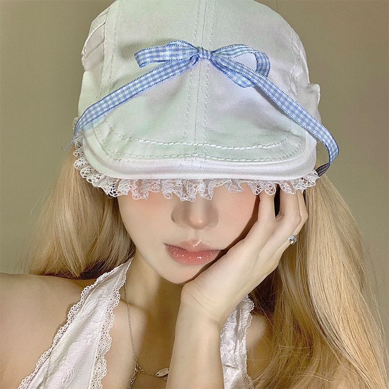 Ngọt Nơ Ren Phía Trước Mũ Nữ Mùa Hè Mỏng Phong Cách Đầu Lớn Chu Vi Niche Cao Cấp Dễ Thương Mũ Nồi