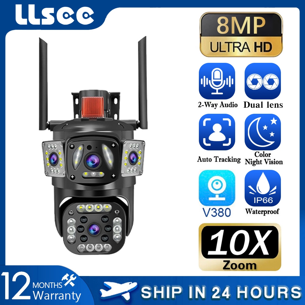 LLSEE V380 pro 2 mắt 4K 10X Zoom ngoài trời Camera quan sát không dây 4G SIM Home WIFI IP Camera không thấm nước PTZ theo dõi chuyển động 360 độ Báo động xoay màu Night Vision Gọi hai chiều
