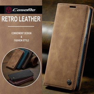 Ốp Da Cho Samsung S24 S23 S22 S21 S20 FE Ultra S10 Plus CaseMe Da Mềm Cao Cấp Từ Flip Retro Ví Bao Da