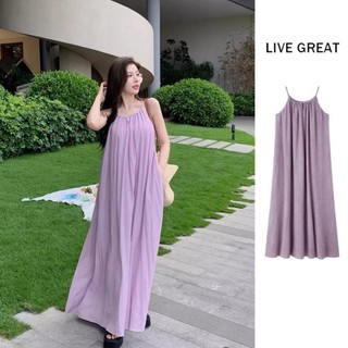 Live GREAT váy treo nữ Nhật Bản dây ngọt ngào cổ ngày lễ dáng rộng màu tím dài