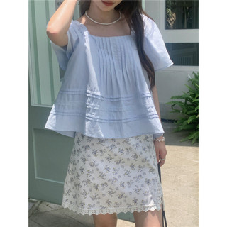 Áo sơ mi màu trơn cổ vuông dáng rộng 76190